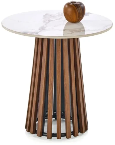 Stolik ława okrągła CARINA S 50 cm beżowy marmur/orzech