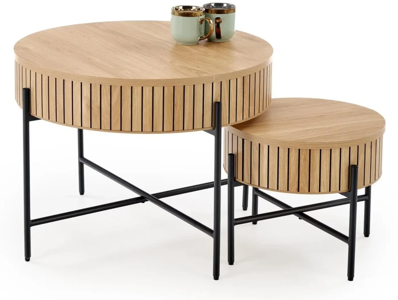 Zestaw 2 ław stolików DANTE z funkcją schowka loft naturalny / czarny