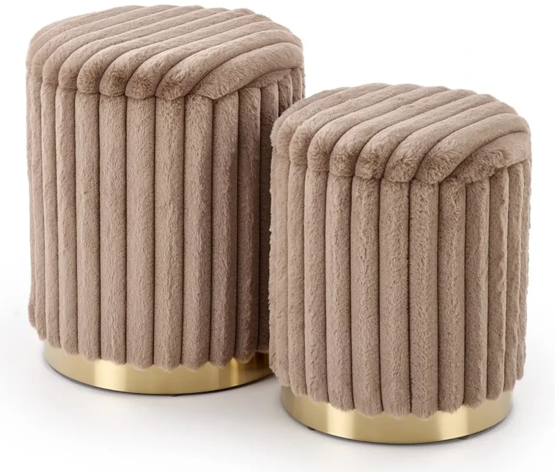 Zestaw dwóch puf FIDO z funkcją schowka cappuccino na złotej podstawie