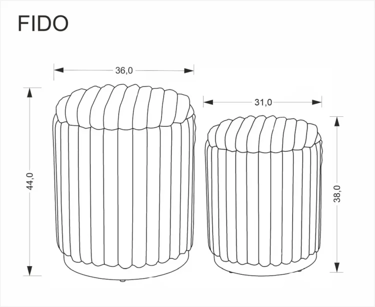 Zestaw dwóch puf FIDO z funkcją schowka cappuccino na złotej podstawie
