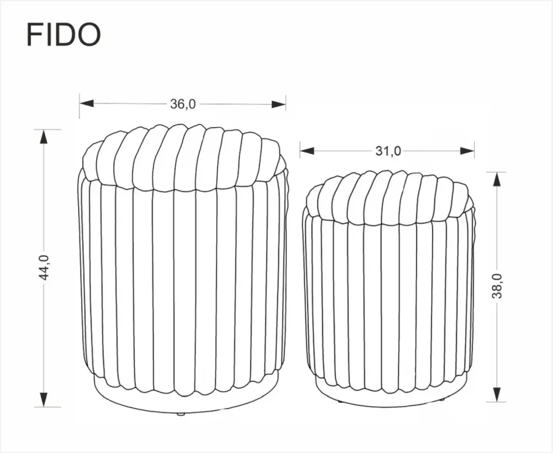 Zestaw dwóch puf FIDO z funkcją schowka cappuccino na złotej podstawie