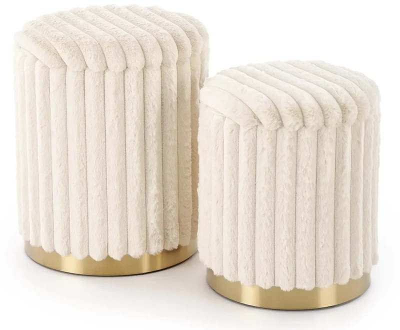 Zestaw dwóch puf FIDO z funkcją schowka kremowy na złotej podstawie
