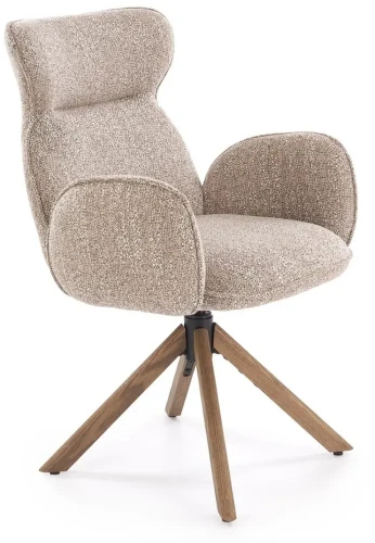 Krzesło obrotowe K585 tapicerowane do jadalni ciemny beżowy/jasny orzech