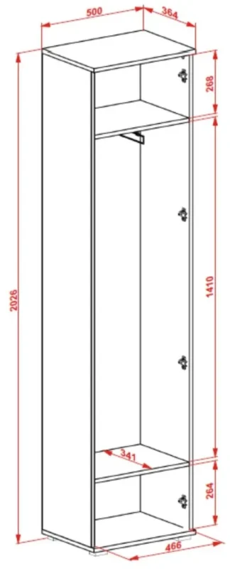 Szafa słupek CLIF SL-50 z drążkiem i półkami do przedpokoju biały