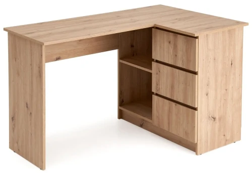Biurko narożne BEGA 124 cm z 3 szufladami dąb artisan