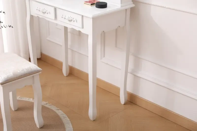 Toaletka DT01 z oświetleniem LED, lustrem i taboretem biała