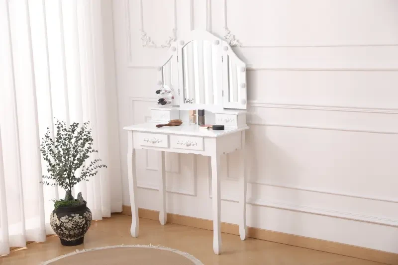 Toaletka DT01 z oświetleniem LED, lustrem i taboretem biała