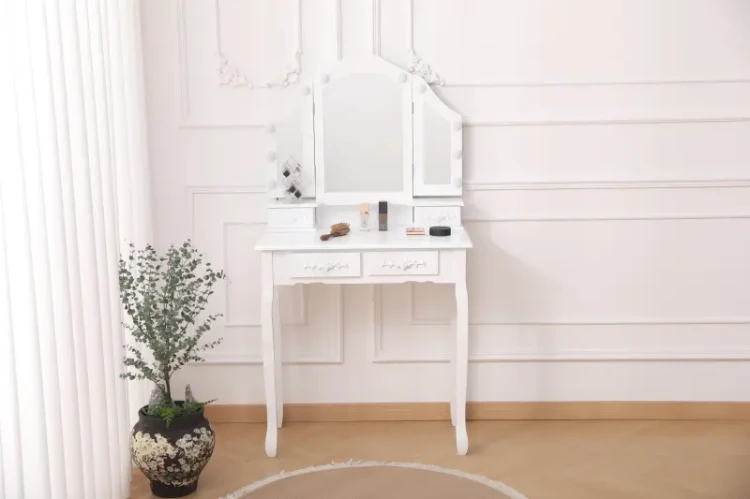 Toaletka DT01 z oświetleniem LED, lustrem i taboretem biała
