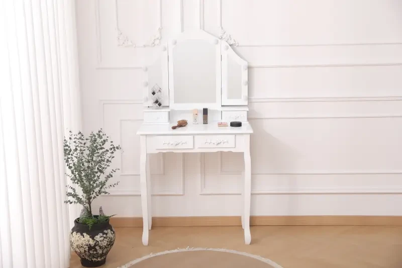 Toaletka DT01 z oświetleniem LED, lustrem i taboretem biała