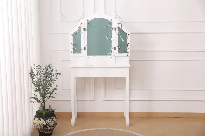 Toaletka DT01 z oświetleniem LED, lustrem i taboretem biała