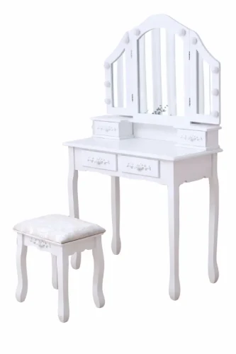 Toaletka DT01 z oświetleniem LED, lustrem i taboretem biała