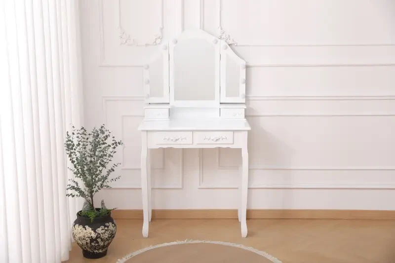 Toaletka DT01 z oświetleniem LED, lustrem i taboretem biała