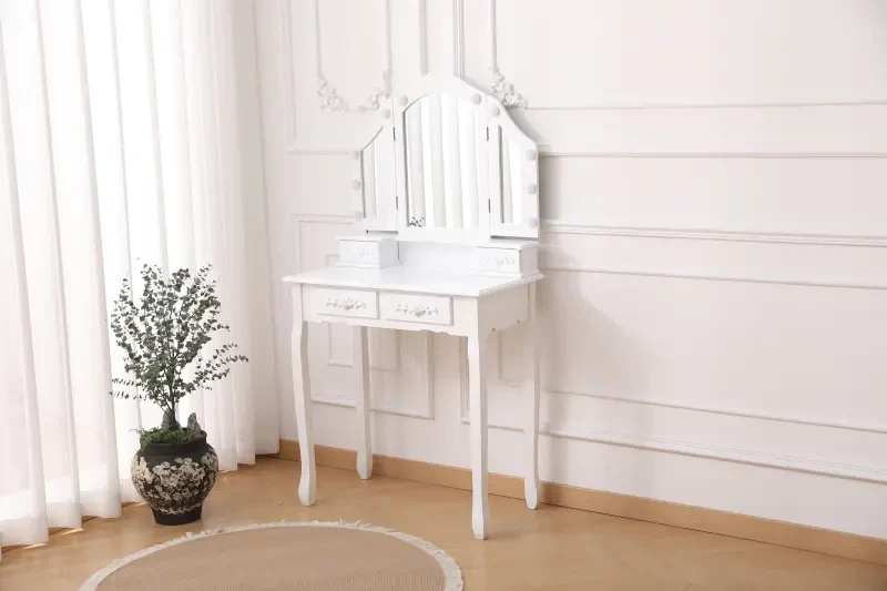 Toaletka DT01 z oświetleniem LED, lustrem i taboretem biała