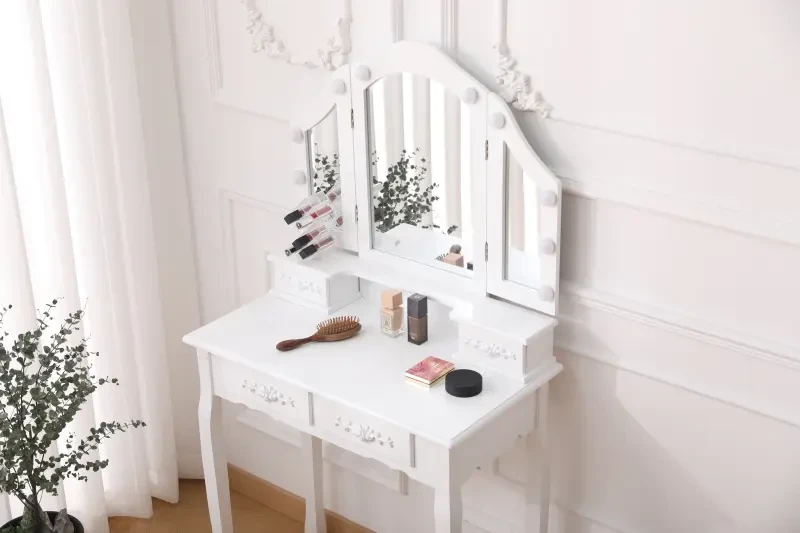 Toaletka DT01 z oświetleniem LED, lustrem i taboretem biała