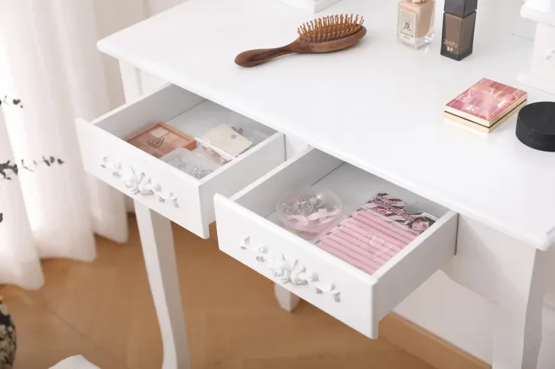 Toaletka DT01 z oświetleniem LED, lustrem i taboretem biała