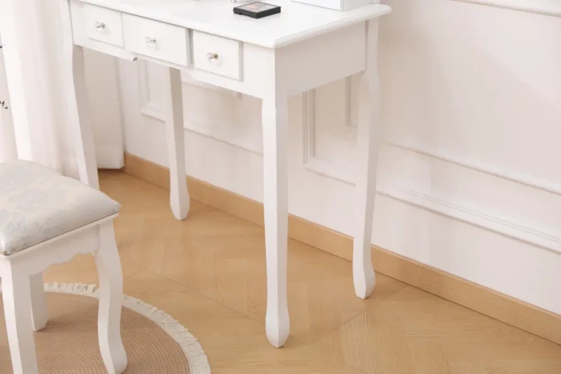 Toaletka kosmetyczna DT02 LED z lustrem, 5 szufladami i taboretem biała