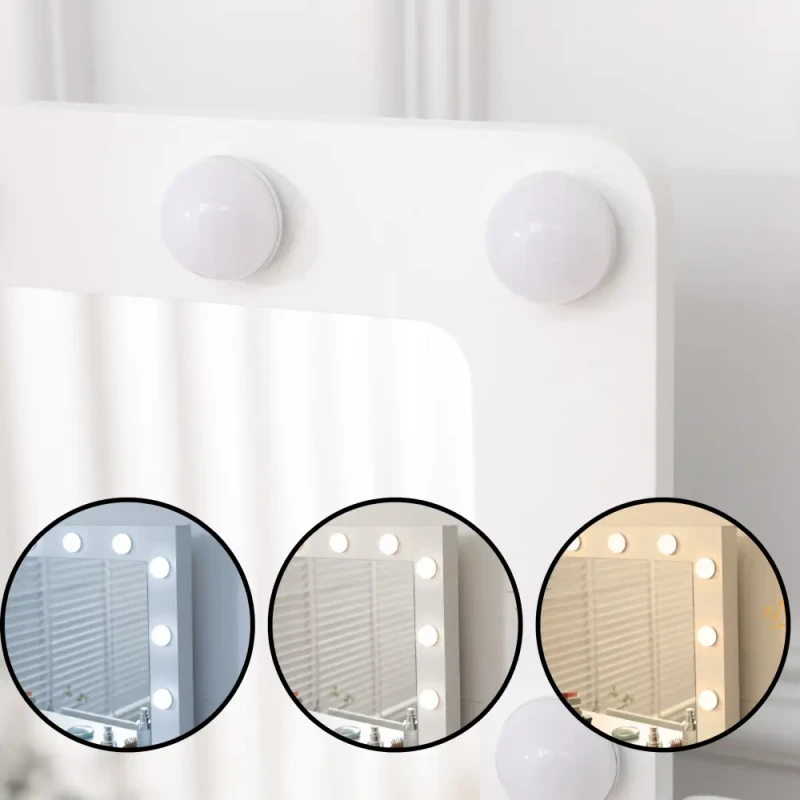 Toaletka kosmetyczna DT02 LED z lustrem, 5 szufladami i taboretem biała