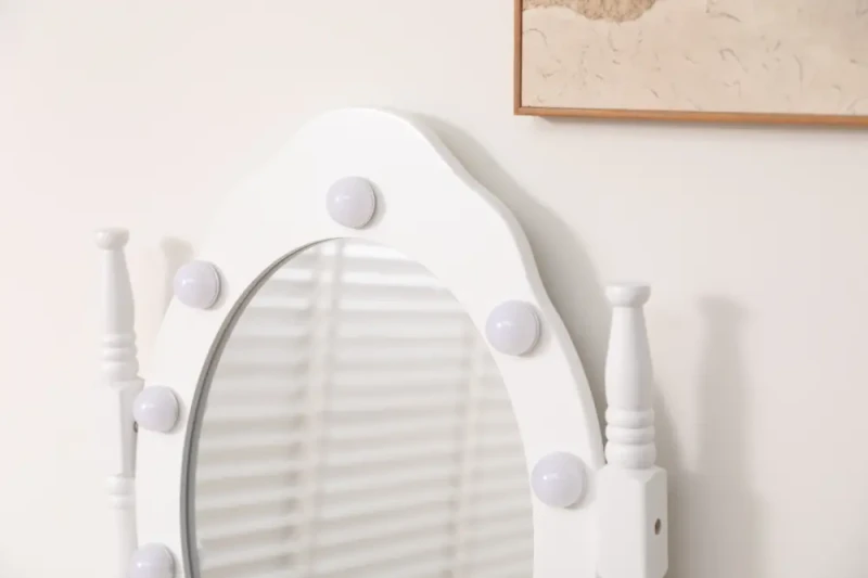 Toaletka DT03 LED z lustrem, 2 szufladami i taboretem biała