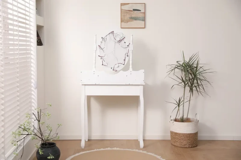 Toaletka DT03 LED z lustrem, 2 szufladami i taboretem biała
