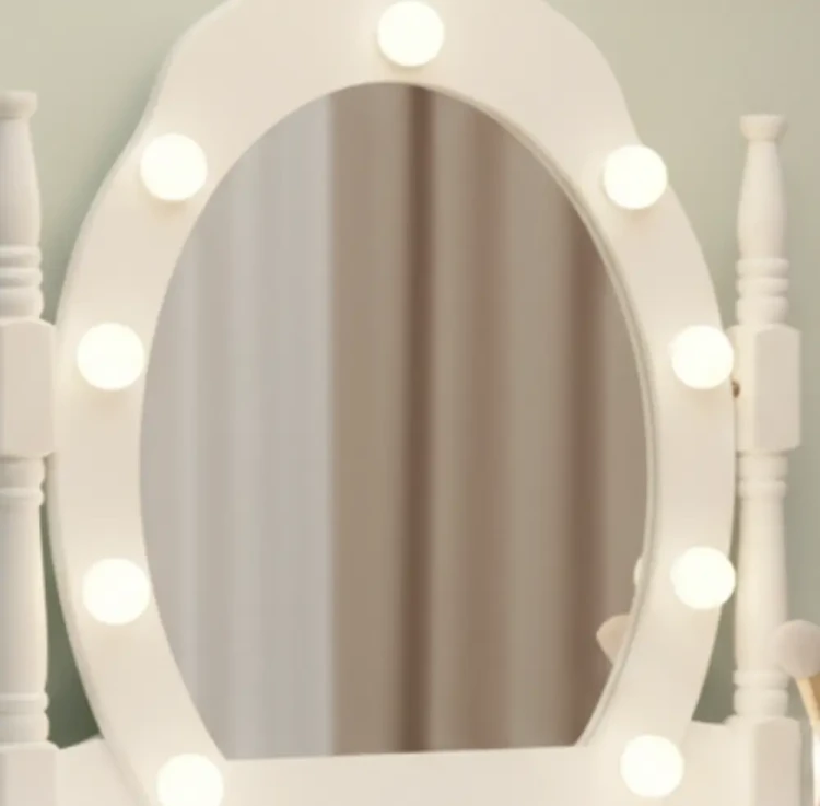 Toaletka DT03 LED z lustrem, 2 szufladami i taboretem biała
