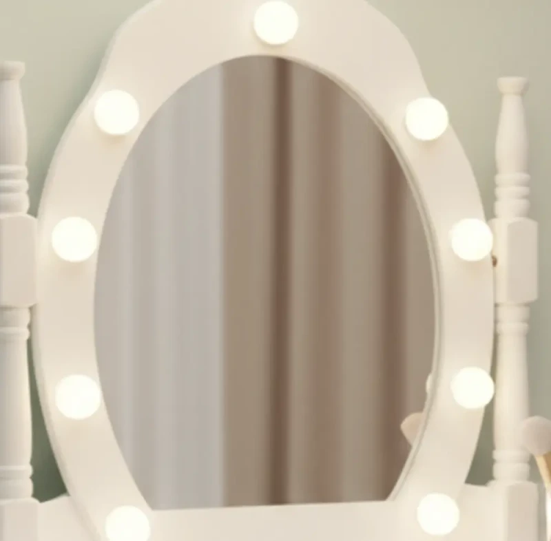 Toaletka DT03 LED z lustrem, 2 szufladami i taboretem biała