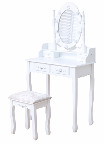 Toaletka DT03 LED z lustrem, 2 szufladami i taboretem biała