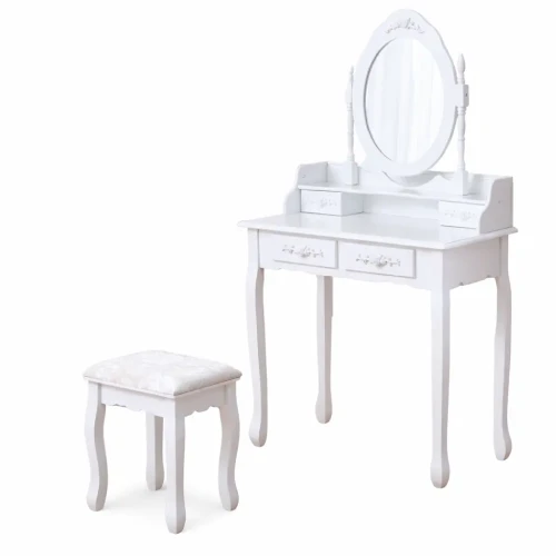 Toaletka biała DT04 lakierowana z lustrem, szufladami i taboretem