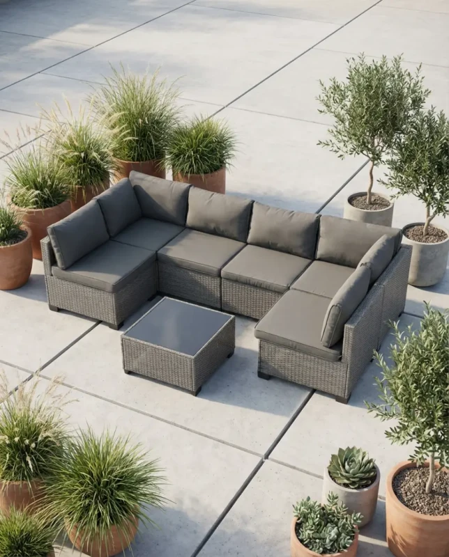 Zestaw mebli ogrodowych technorattan narożnik + stolik szary XL2501