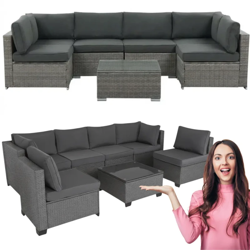 Zestaw mebli ogrodowych technorattan narożnik + stolik szary XL2501