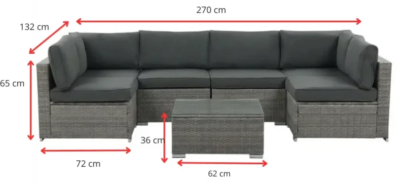 Zestaw mebli ogrodowych technorattan narożnik + stolik szary XL2501