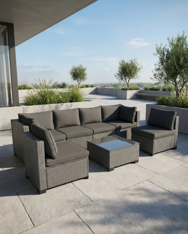 Zestaw mebli ogrodowych technorattan narożnik + stolik szary XL2501