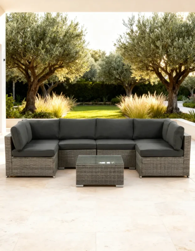 Zestaw mebli ogrodowych technorattan narożnik + stolik szary XL2501