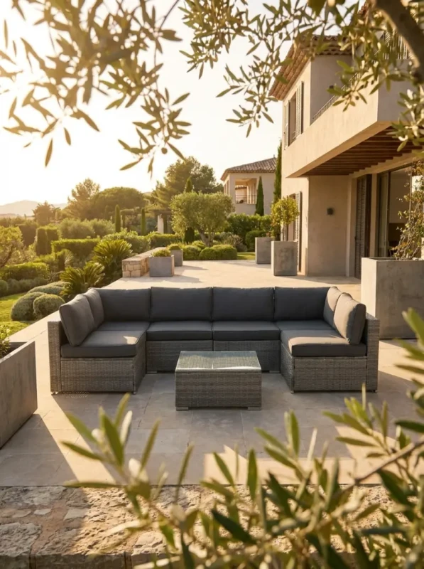 Zestaw mebli ogrodowych technorattan narożnik + stolik szary XL2501