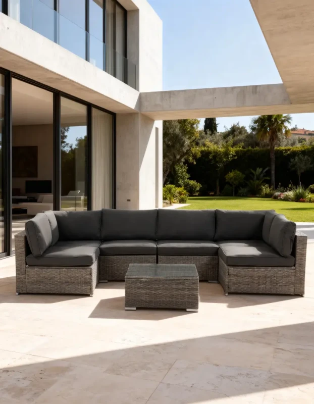 Zestaw mebli ogrodowych technorattan narożnik + stolik szary XL2501