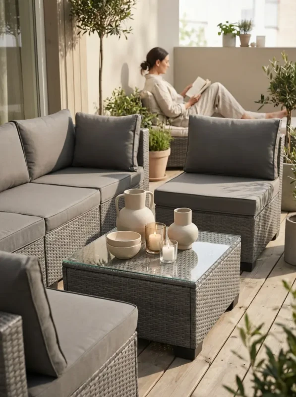 Zestaw mebli ogrodowych technorattan narożnik + stolik szary XL2501