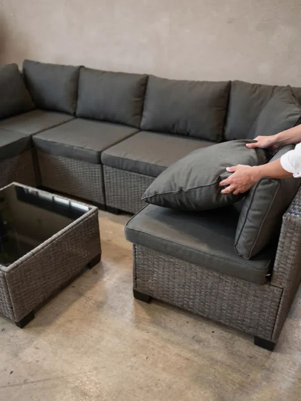 Zestaw mebli ogrodowych technorattan narożnik + stolik szary XL2501