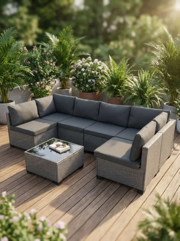 Zestaw mebli ogrodowych technorattan narożnik + stolik szary XL2501