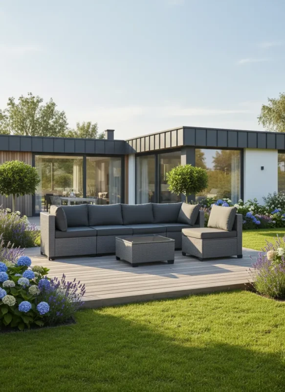 Zestaw mebli ogrodowych technorattan narożnik + stolik szary XL2501