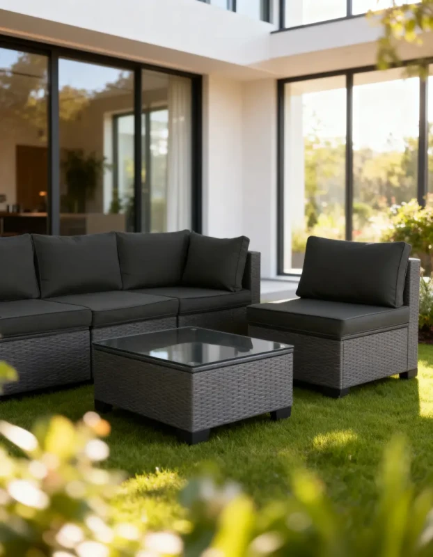 Zestaw mebli ogrodowych technorattan narożnik + stolik szary XL2501