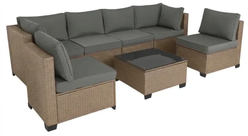 Zestaw mebli ogrodowych technorattan XL2501 narożnik stolik naturalny z szarymi poduszkami