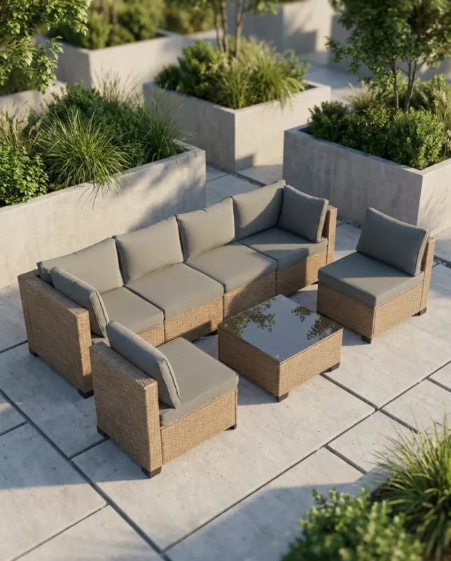 Zestaw mebli ogrodowych technorattan XL2501 narożnik stolik naturalny z szarymi poduszkami