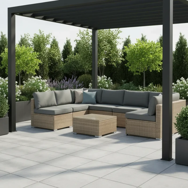 Zestaw mebli ogrodowych technorattan XL2501 narożnik stolik naturalny z szarymi poduszkami