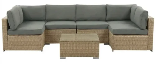 Zestaw mebli ogrodowych technorattan XL2501 narożnik stolik naturalny z szarymi poduszkami