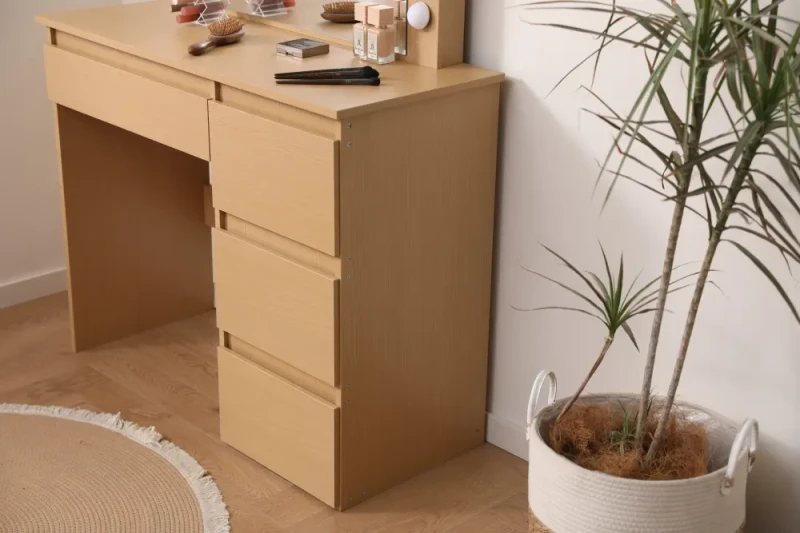 Toaletka DT07 z oświetleniem LED, dużym lustrem i 4 szufladami dąb