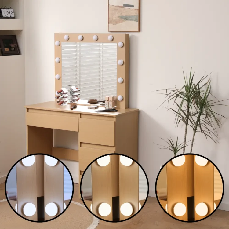 Toaletka DT07 z oświetleniem LED, dużym lustrem i 4 szufladami dąb