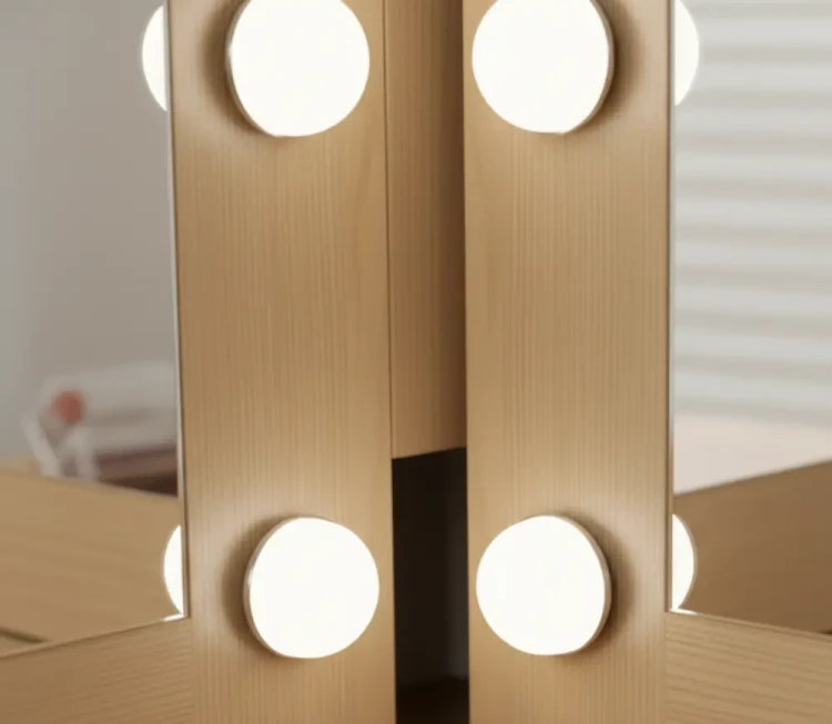 Toaletka DT07 z oświetleniem LED, dużym lustrem i 4 szufladami dąb