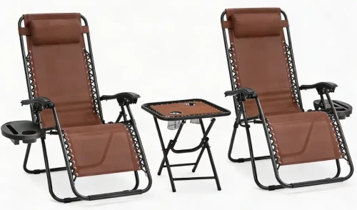 Zestaw 2 leżaków ogrodowych ze stolikiem TDC-2503 brązowy składany