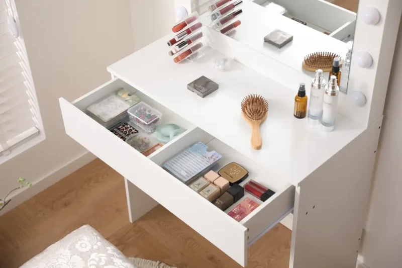 Toaletka DT09 LED biała z lustrem i szufladą do makijażu