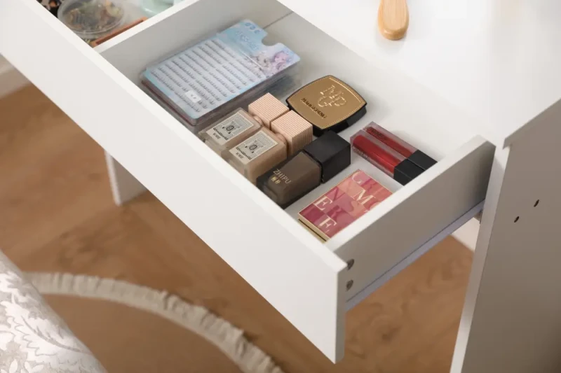 Toaletka DT09 LED biała z lustrem i szufladą do makijażu