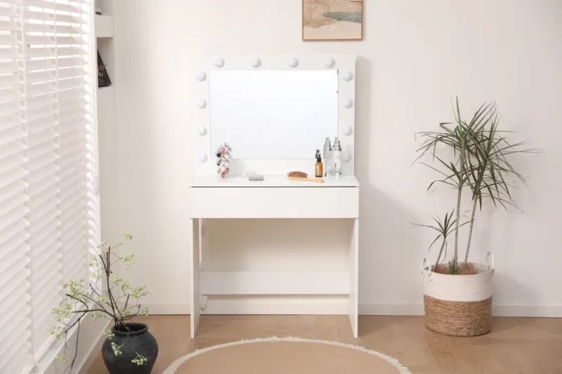 Toaletka DT09 LED biała z lustrem i szufladą do makijażu